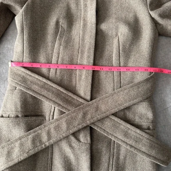 Zara mid-length tweed herringbone wool winter coat - long, oatmeal brown - Picture 14 of 16